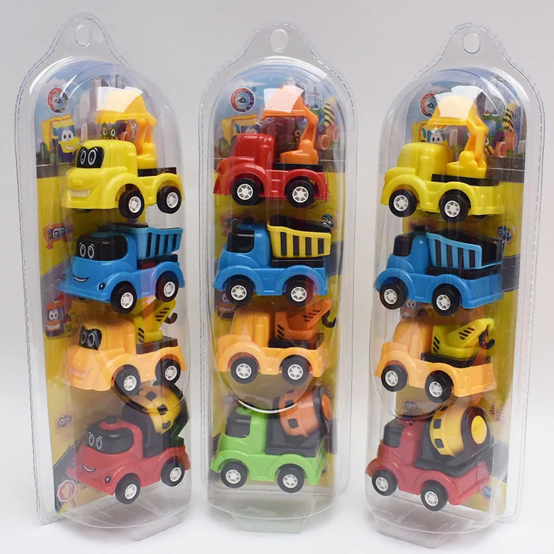 New 4pcs/set Mini Engineering Vehicle Set Cartoon Plastic Pocket Pull Back Small Car Model 5cm Small Vehicle For Baby Gift