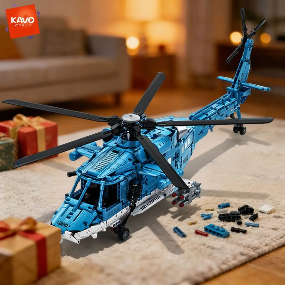 KAVOWORLD 1521PCS Blue Helicopter Building Toys Set Remote Control Realistic Airplane Model with Working Landing Gear Rotating Rotors Missiles Cockpit and Equipment Systems DIY Assembly Bricks for Teenagers Ideal Birthday Christmas Gift for Airplane Fans view 7