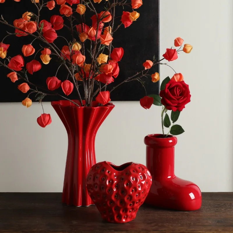 Red vase ceramic medieval high-end Chinese style high-value wedding
