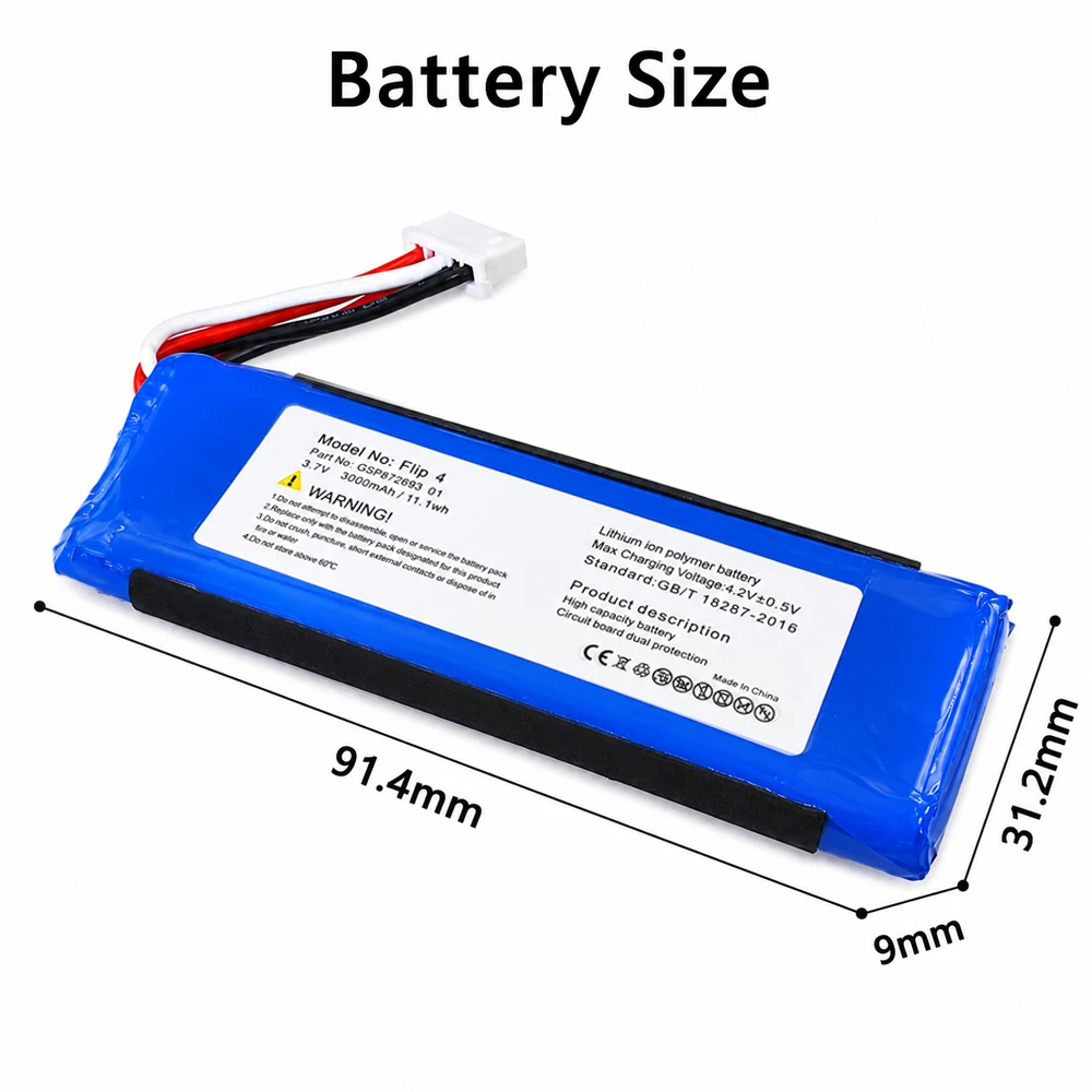 Apply To JBL Flip 4 3000mAh Bluetooth Audio Battery GSP872693 01 Rechargeable Battery for Bluetooth Speaker JBL Flip 4 Battery