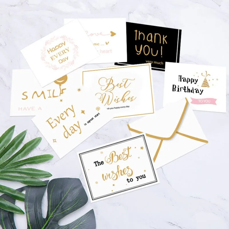 5pcs Christmas best wishes happy birthday thank you smile message blessing greeting card gift party invitation envelope