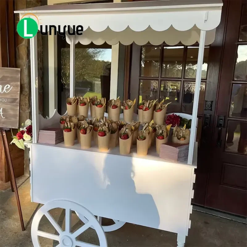 Custom Flower Candy Cart With Wheels For Wedding Christmas Children Dessert Party Decoration Mobile Sweet Display Stand
