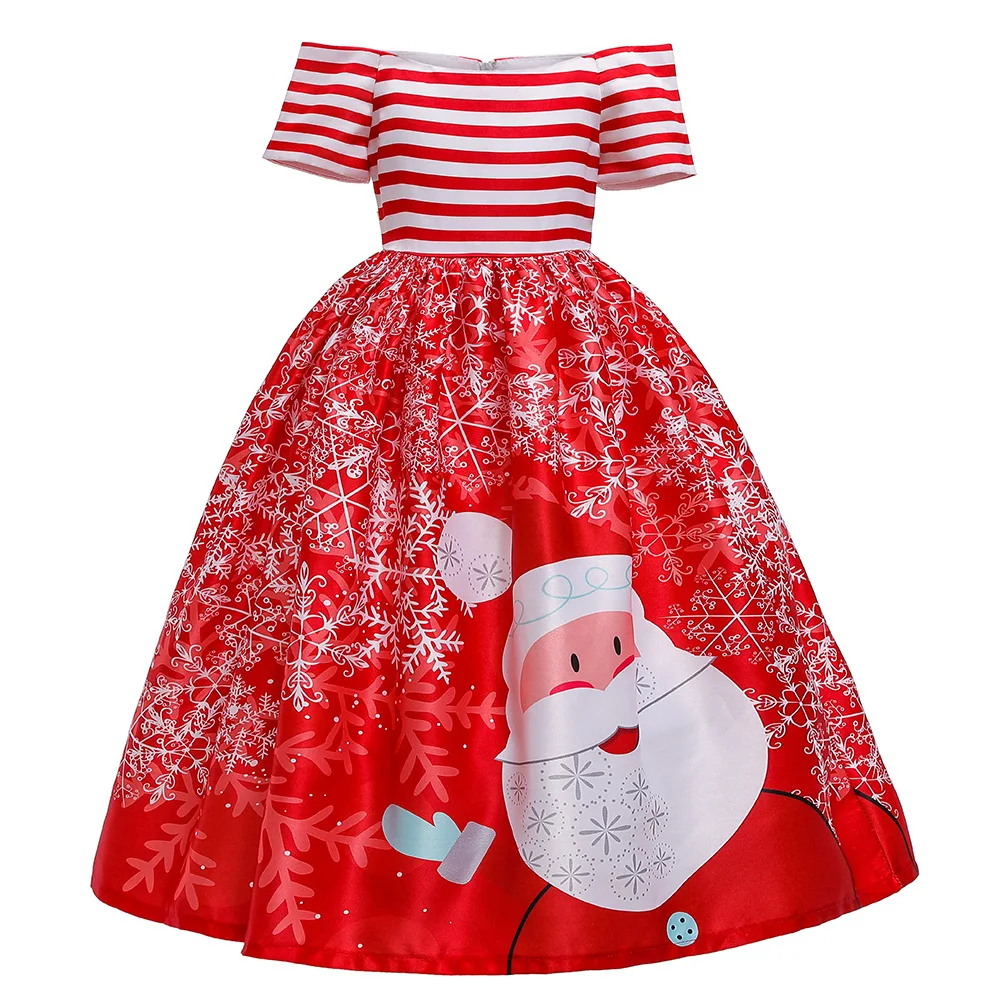 Christmas 5-14Years Girls Dress Cartoon Santa Claus Snowman Snowflake Printing Princess Dress For Girls Carnival Party Costume