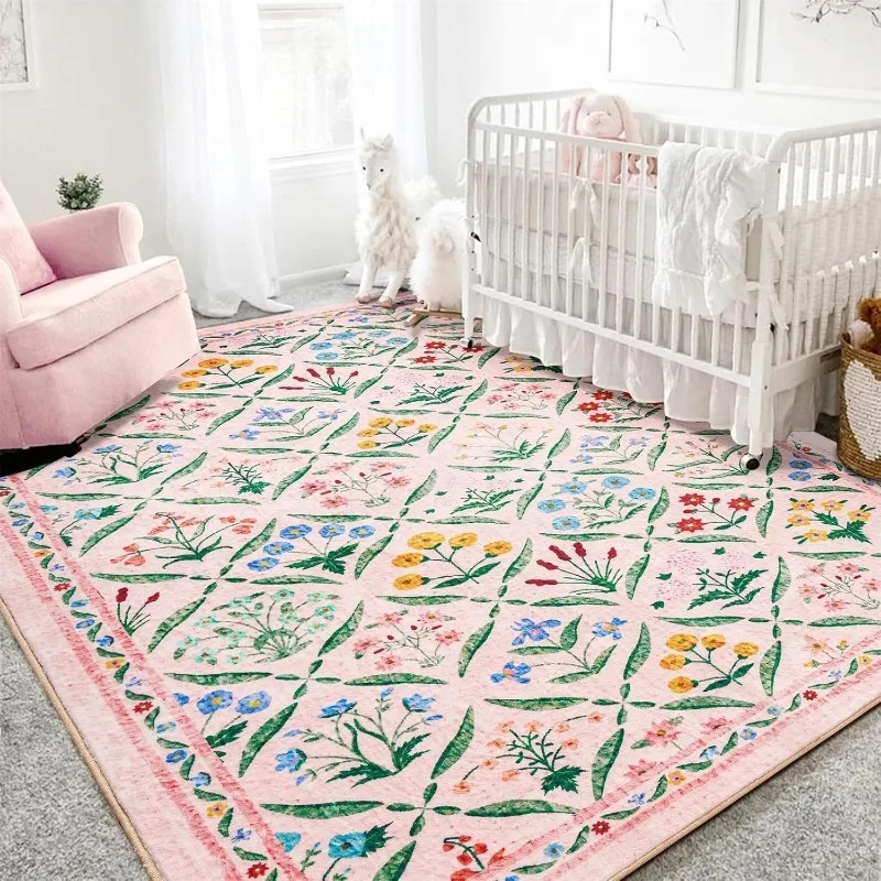 Floral Print Bedroom Carpets Vintage Art Living Room Rugs Large Area Foldable Machine Washable Soft Floor Mats Alfombra Tapis 러그 - Image 4