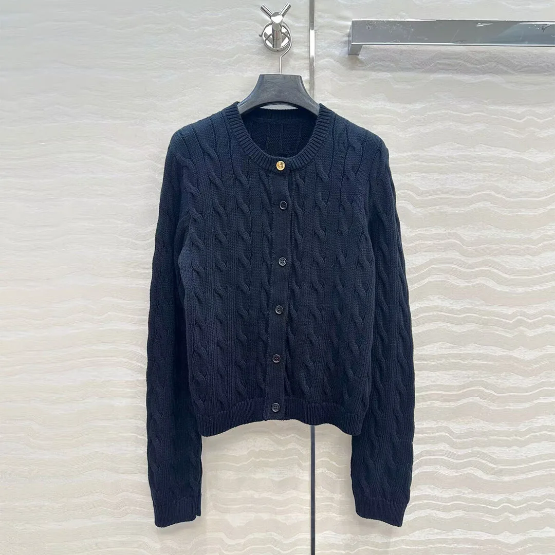 

2025 New Autumn Fashion Twist Crochet Embroidery Knitted Cardigans Women O-neck Long Sleeve Single Breasted Vintage Slim Sweater