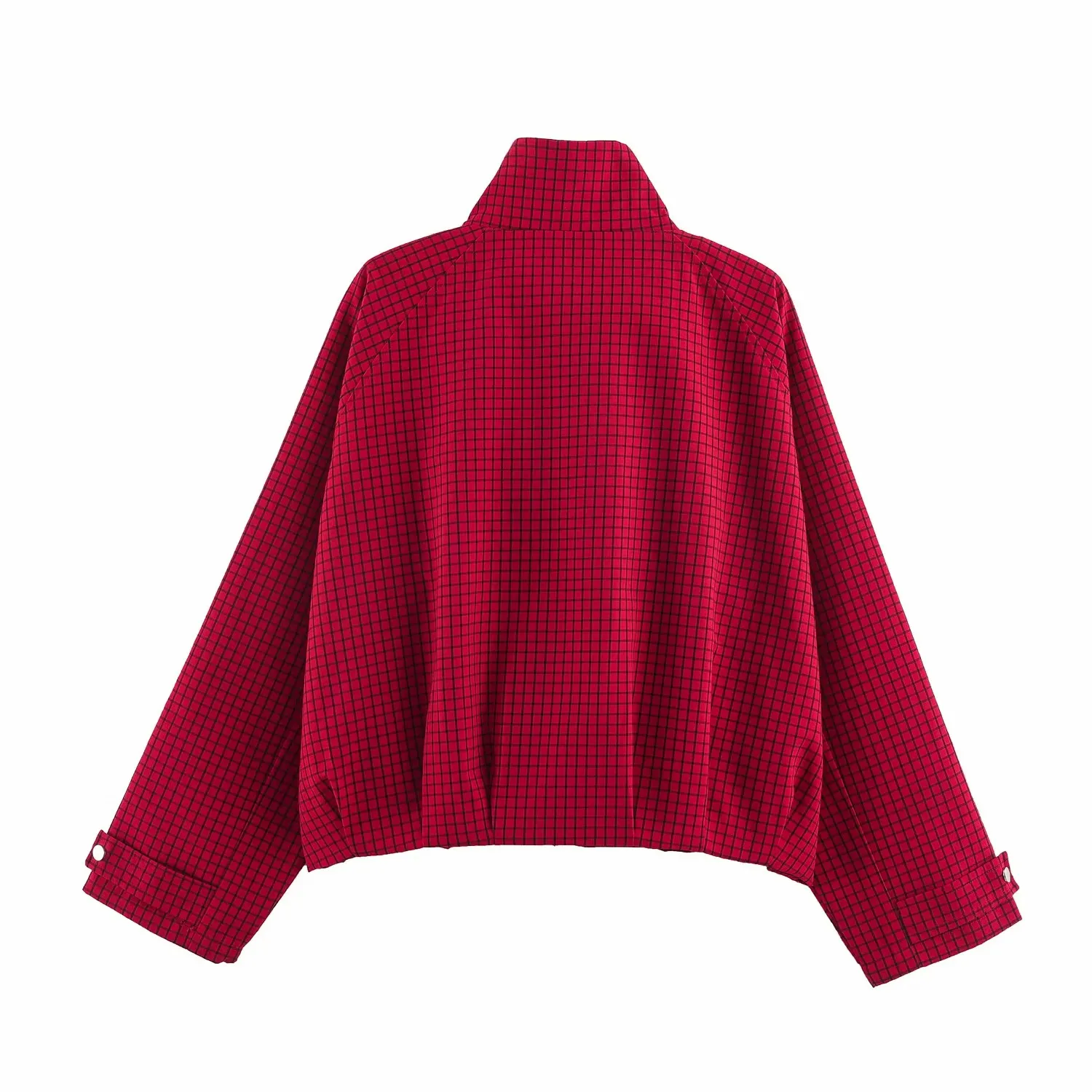 Damenmode Rote Karierte Bomberjacken für Frauen 2026 Neue Langarm-Reißverschlussjacke Damen Herbst Streetwear Freizeitmantel – Detail 3