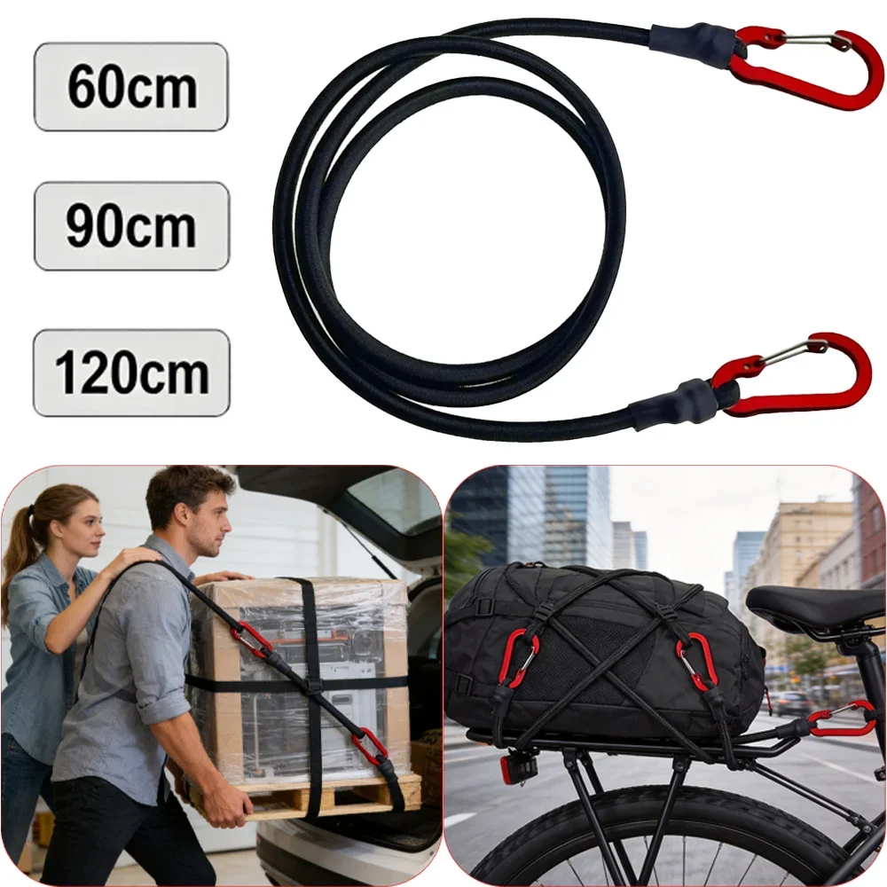 60-120 cm Packaging Rope Outdoor Elastic Rope 8mm with Red Hook Extendable and Lightweight Car Luggage Roof Rack Strap