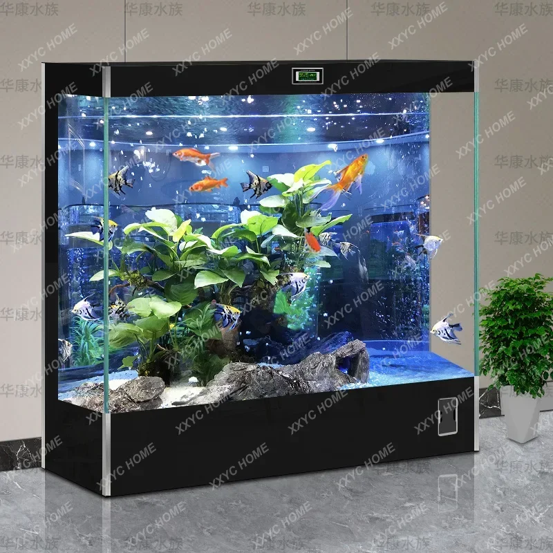 A  Household, new fish tank living room ultra-white glass ecological water-free floor-to-ceiling integrated aquarium goldfish