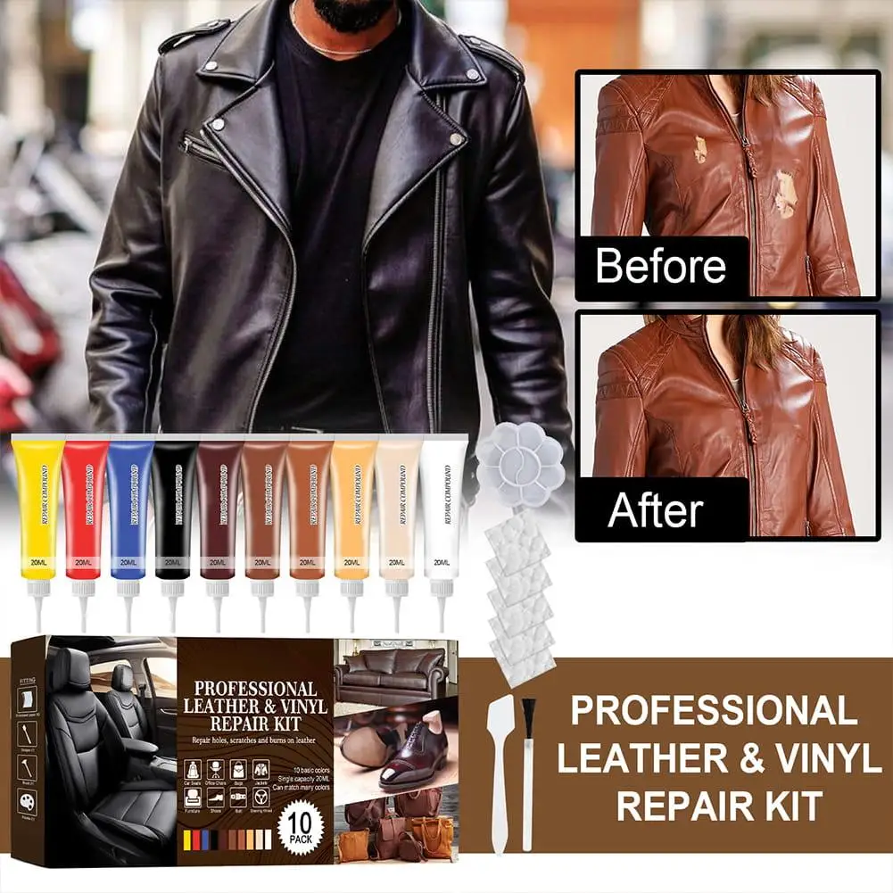10PCS Leather Repair Kit 20ml Color Paste With Scraper Brush Palette For Car Seat Sofa Liquid Paints Car Interior Accessories