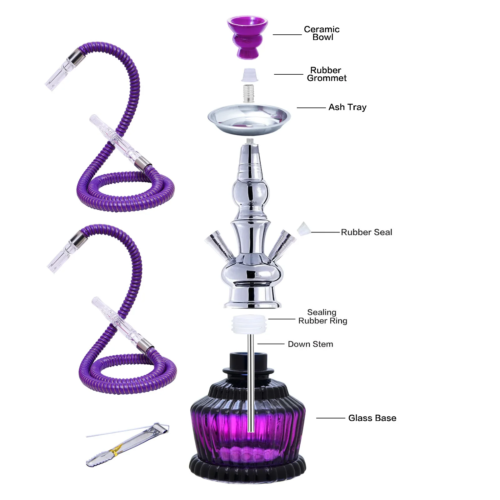 Small Double Barrel Glass Hookah Set - Lightweight design for family gatherings and outdoor events