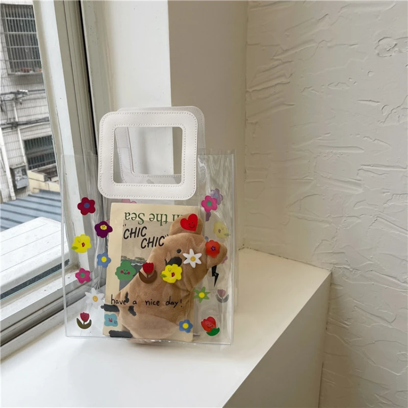 Zomer Bloemen Draagtas Meisjes Transparante Pvc Draagtas Met Grote Capaciteit Opbergtas Draagbare Japanse Cosmetische Tas