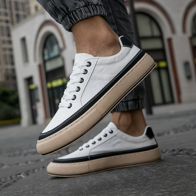 Men\'s Canvas White Shoes Student Board Shoes Summer New Breathable Fashion Ice Silk Cloth Shoes Campus Style White Casual Shoes