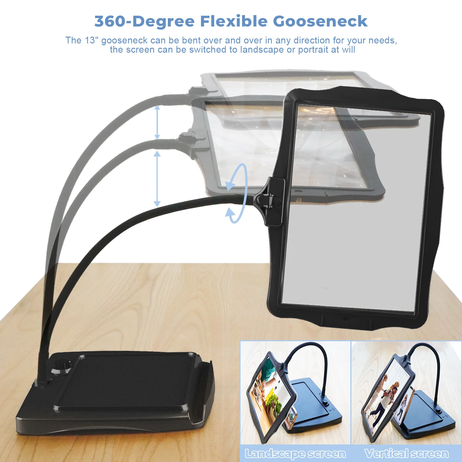 5X Large LED Full Page Desktop Magnifier with Adjustable & Detachable Stand, Ideal for Reading Fine Print, Crafting, Low Vision