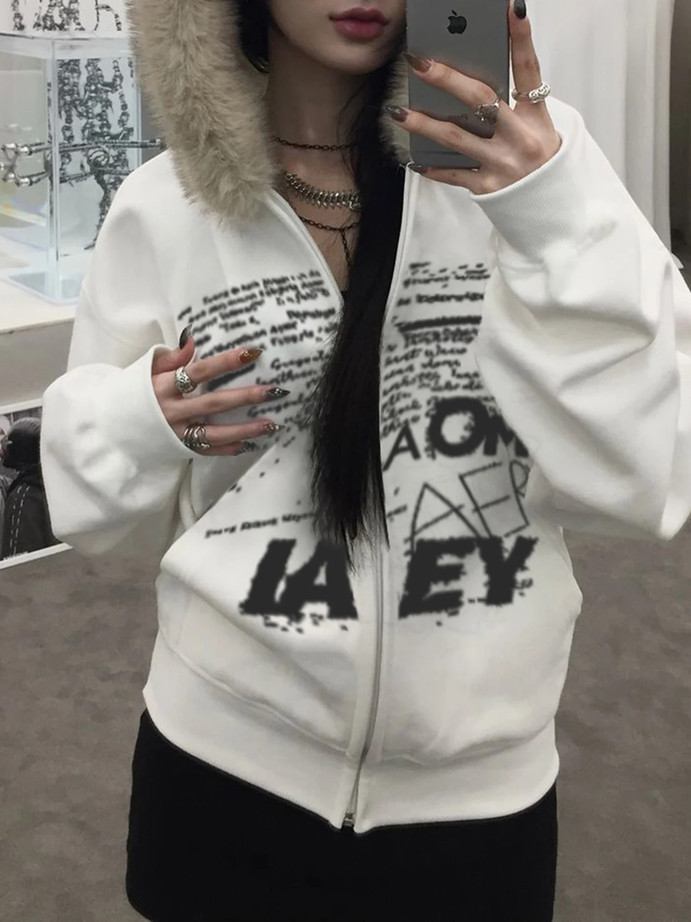 Y2k Letter Prints Women Hoodies Faux Collar Hooded 2024s Autumn Winter Trendy Clothes Korean Style Coat