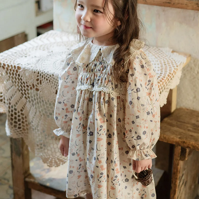 Girls Dress 2024 Autumn Toddler Kids Girl Embroidered Lace Floral Princess Dress for Girls