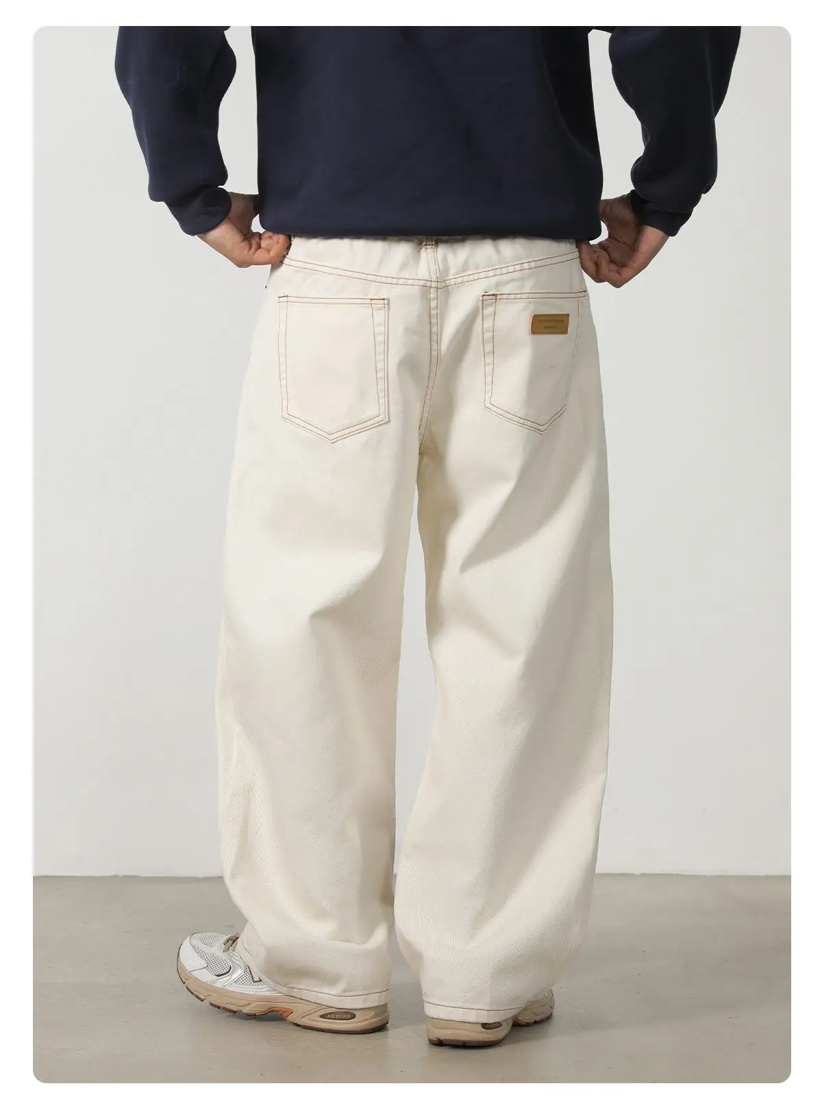 Herbstliche 100% Baumwoll-Twill-Denim-Jeans mit geradem, lockerem Schnitt für Männer und Frauen, High-Street-Baggy-Y2K-Hose in Beige-Weiß mit weitem Bein – Detail 15