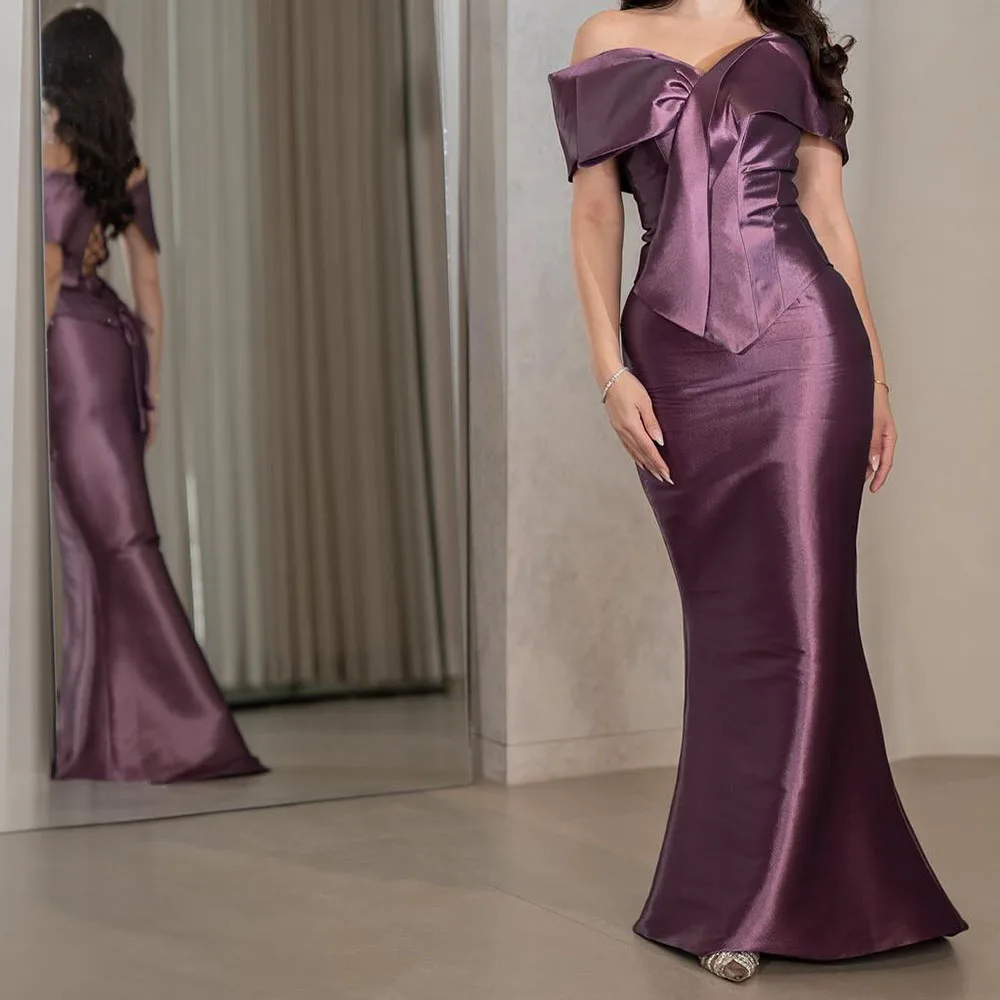 

Customized A-Line Prom Dresses Floor-Length Off The Shoulder Sleeveless Evening Gown Fashion Backless Lace-Up Draped Party Gown