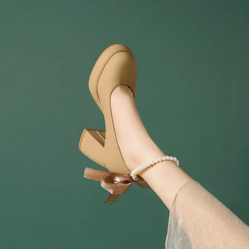 New Pearl Ankle Strap Platform Women's High Heel Shoes Women's Bow Dress Shoes Women's Fashion Casual Comfort Simple Plus Siz 43