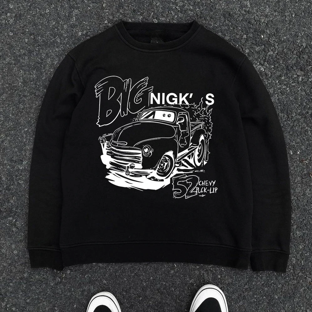 Old School Retro American Cars Dark Style Men and Women Street Wear Long-sleeved Crew Neck Sweater Autumn and Winter Casual Top
