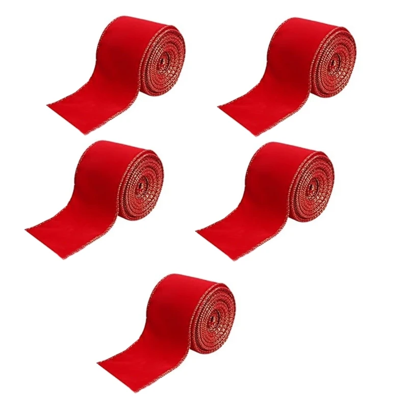 

5 Rolls Decorative Christmas Velvets Ribbon Gift Packaging Ribbons for Party Dropship