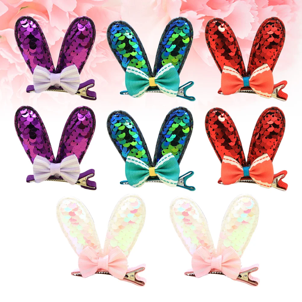 8 Pcs Festive Hair Clips Girls Barrettes Bunny Pins for Kids Sequins Ear Bobby Women