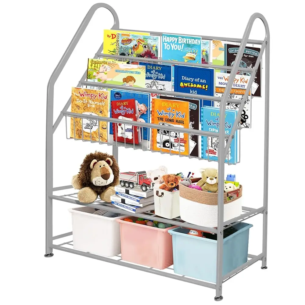 

Metal Kids Bookshelf Grey Bookcase Largefreestanding For Children Room 32 In Toy Organizer Large Stable Bookcase Bookstore