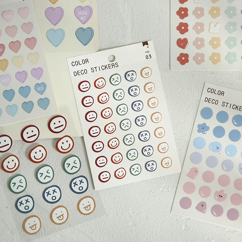 3 pcs Cute sealing stickers Kawaii mood smiley Stickers ins heart hand account Scrapbooking DIY material Decorative Wall Sticker