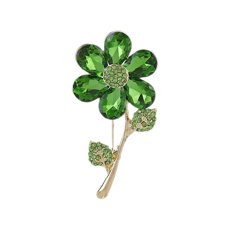 1Pc Fashion GFlower Brooch with Shiny Zircons, Simple Plant Brooches Pins for Women Men Jewelry Accessories Gifts 2026