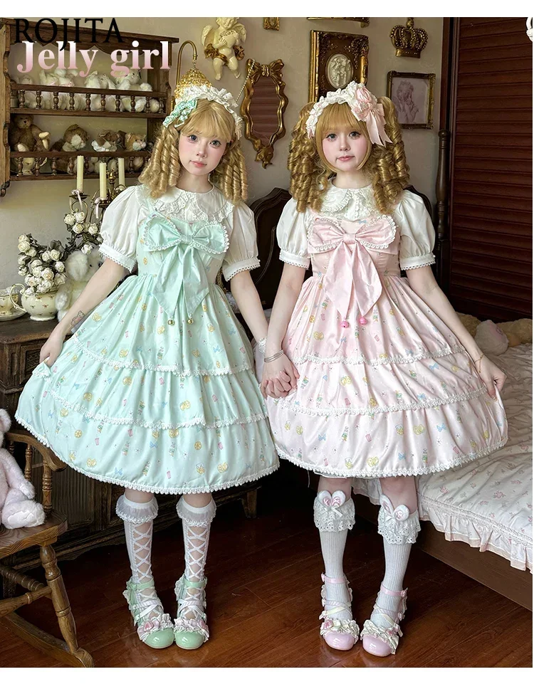 

Sweet Lolita Dress Jsk Japanese Kawaii Cute Bow Y2k Short Dress Women Summer New Daily Dress Pink Jsk + Chest Bow + Necklace