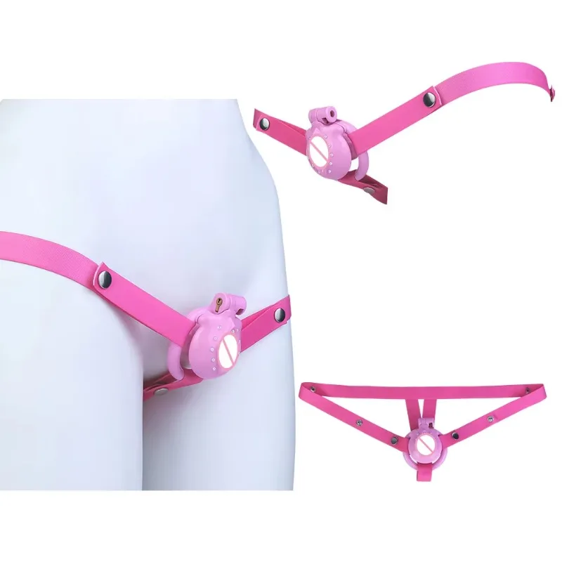 Pink Inverted Flat Sissy Chastity Cage Chastity Belt Device Invisible Lock 4 Size Penis Rings Pussy Worship Sextoys