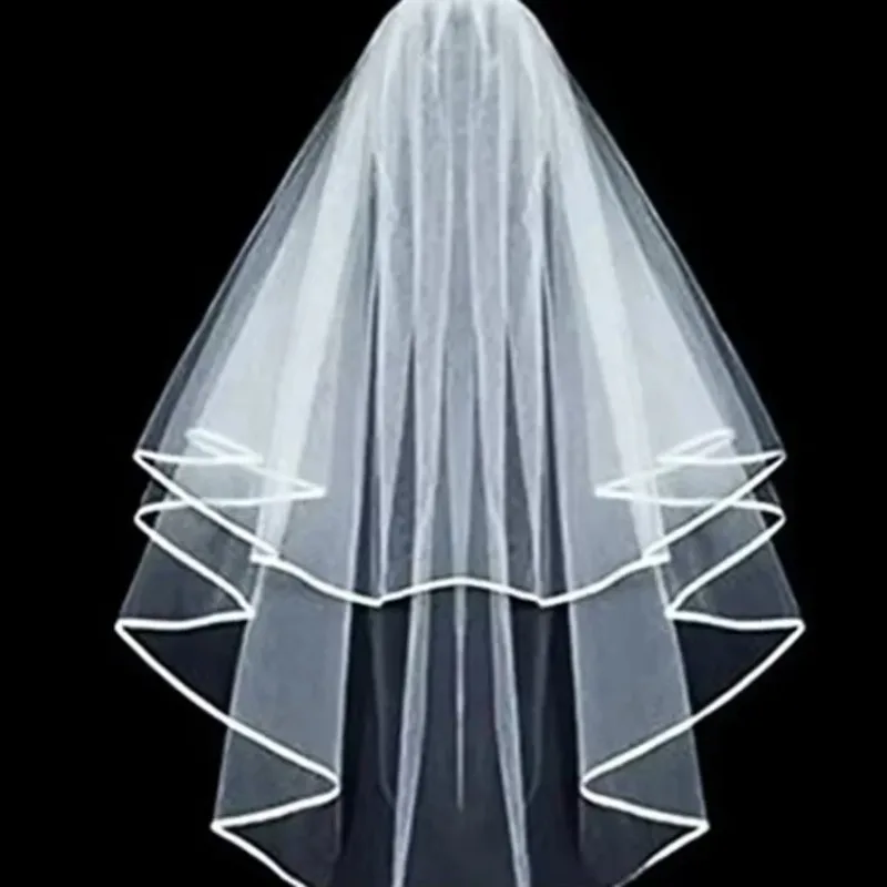 Tulle White Ivory Two Layers Wedding Ribbon Edge Comb Cheap Accessories Short Bridal Veil