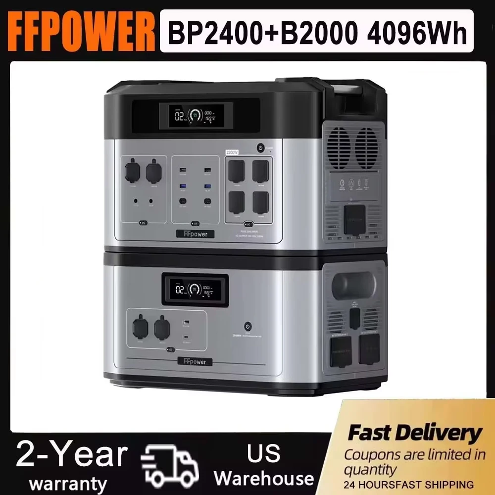 

FFPOWER BP2000 + B2000 с солнечной панелью 2 шт., 200 Вт в комплекте, портативная электростанция 4096 Втч, 2200 Вт, расширяемая емкость для экстренной помощи