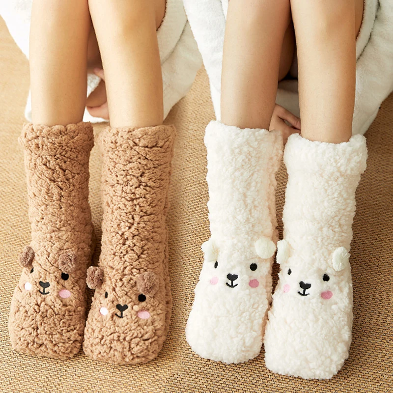 Thickened Winter Fuzzy Socks Women Warm Home Slipper Solid Color Socks Girl Cute Christmas Gift Female Funny Sleep Floor Socks