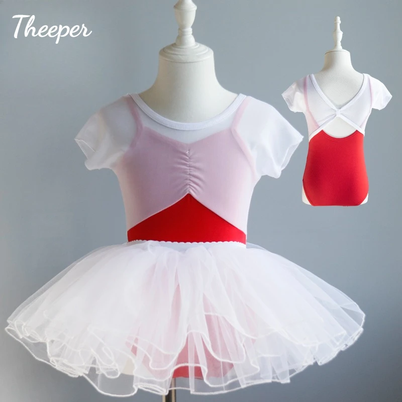 Theeper Ballet Leotard Short Sleeve Dance Bodysuit Summer Combed Cotton Elastic Leotard Training Costume Class Performance Wear