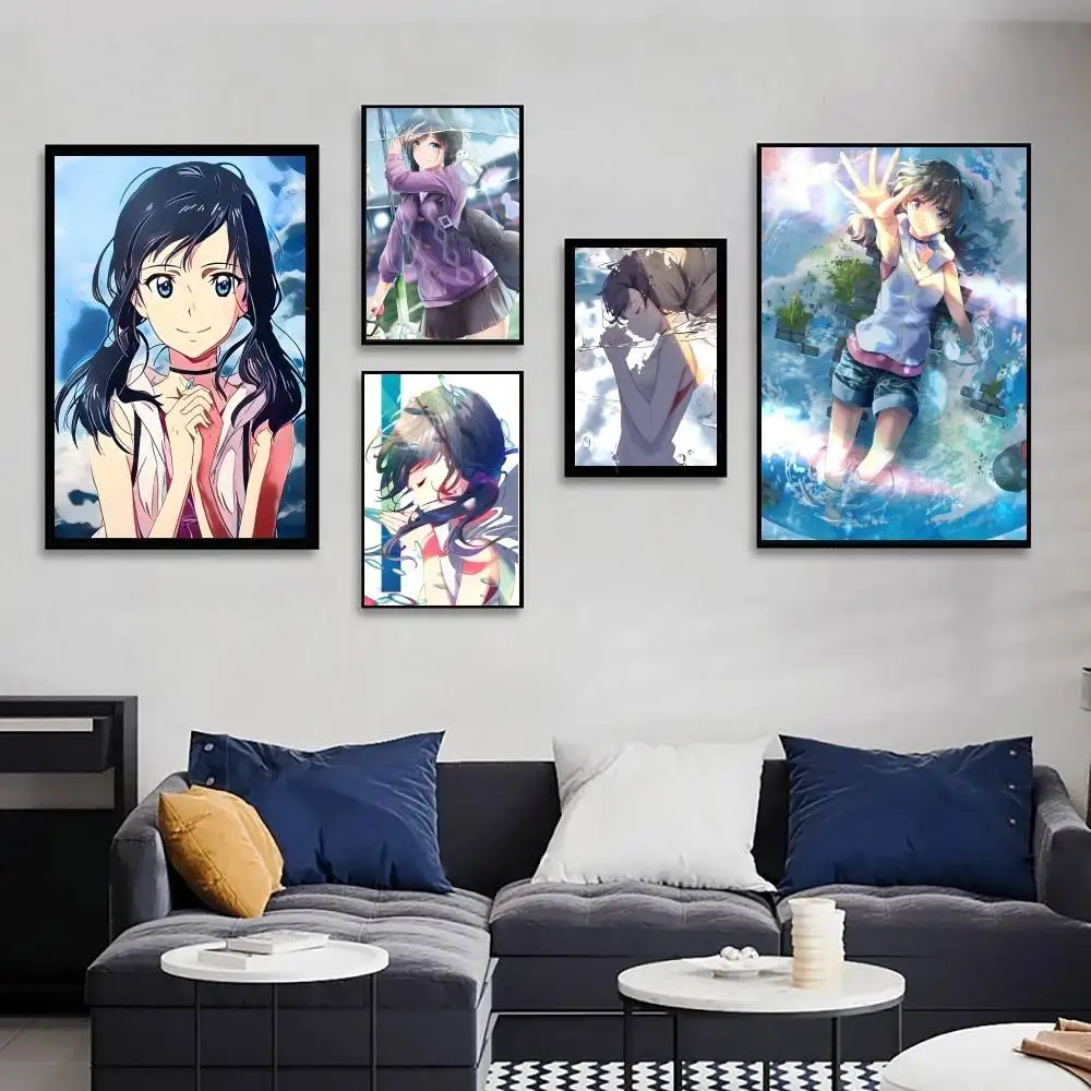 Amano Hina Animation W-Weathering With You Art Sticky Wall Waterproof Home Living Room Bedroom Bar Aesthetic Decoration