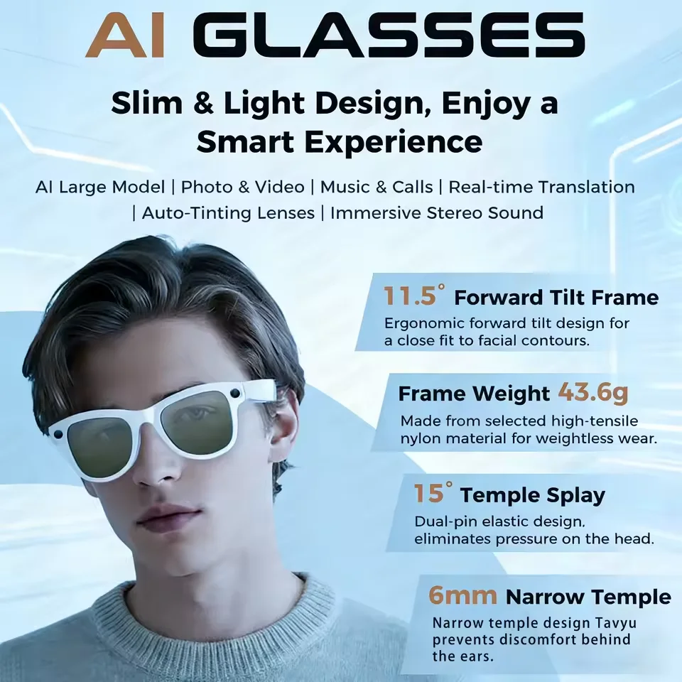 2026 Smart AI Glasses 1080P HD Camera M02 Ultra ChatGPT 3600mAh Charging Case Power Bank 32GB Translation Music Video Sunglasses
