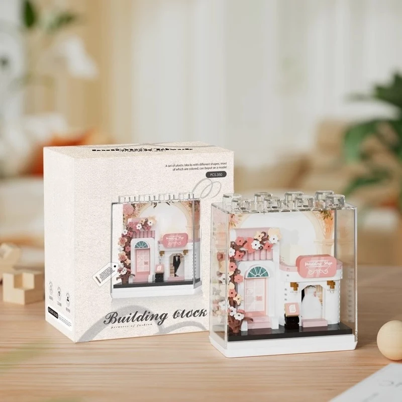 SEMBO Blumenladen Bausteine Handgemachte Diy Simulation Café Modell Puzzle Zusammengebaute Spielzeug Hochzeit Kleid Shop Dekorationen