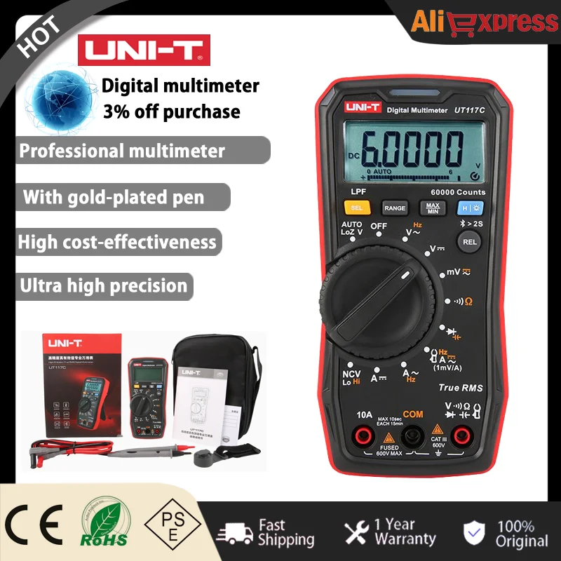 UNI-T UT117C high-precision true effective value professional multimeter AC/DC  multi-purpose electrical Original Ohmmeter