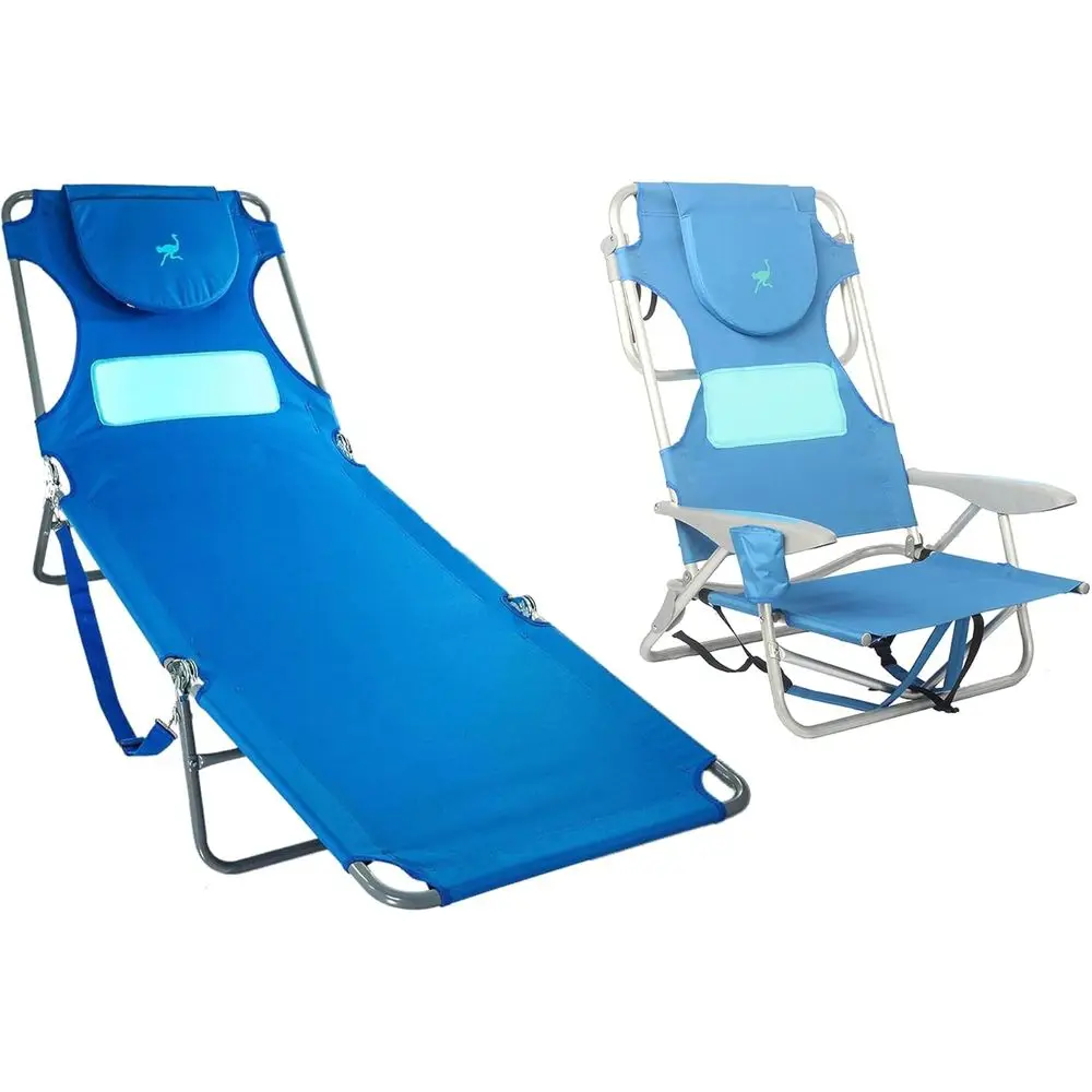 

Шезлонг-лежак для пляжа и отдыха на природе, 5-позиционный, с регулировкой наклона, синий