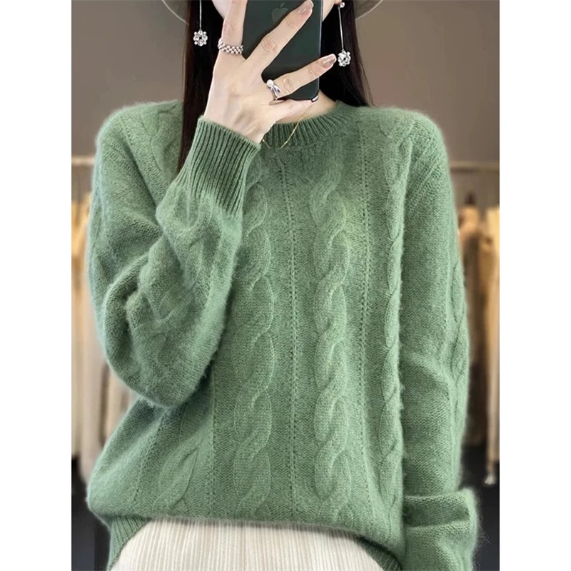 Women Autumn Winter Trendy Twisted Simple Chic Soft Knitted Sweater Female O Neck Long Sleeve Loose Pullover Tops Casual Jumpers