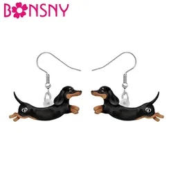 BONSNY Acrylic Running Black Dachshund Dog Earrings Fun Animal Drop Dangle Jewelry Gifts for Women Girls Kids Teens Dog Lovers