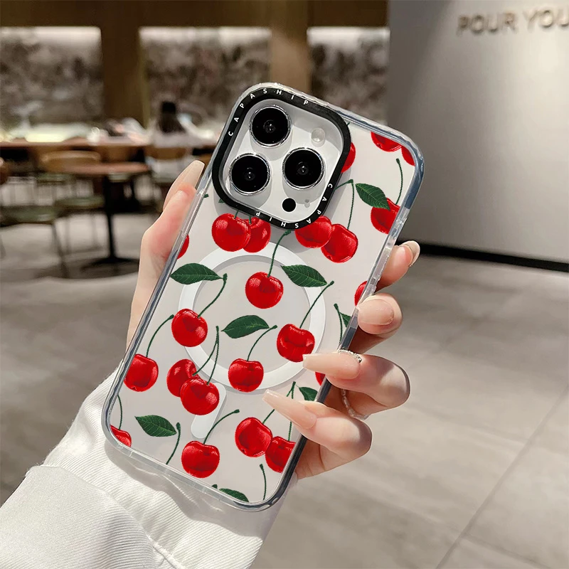 

Ins Red Cherry Candy Phone Case For Iphone 11 12 13 15 16 Pro Max Wireless Magnetic Charging Soft TPU 14Plus Shockproof Cover