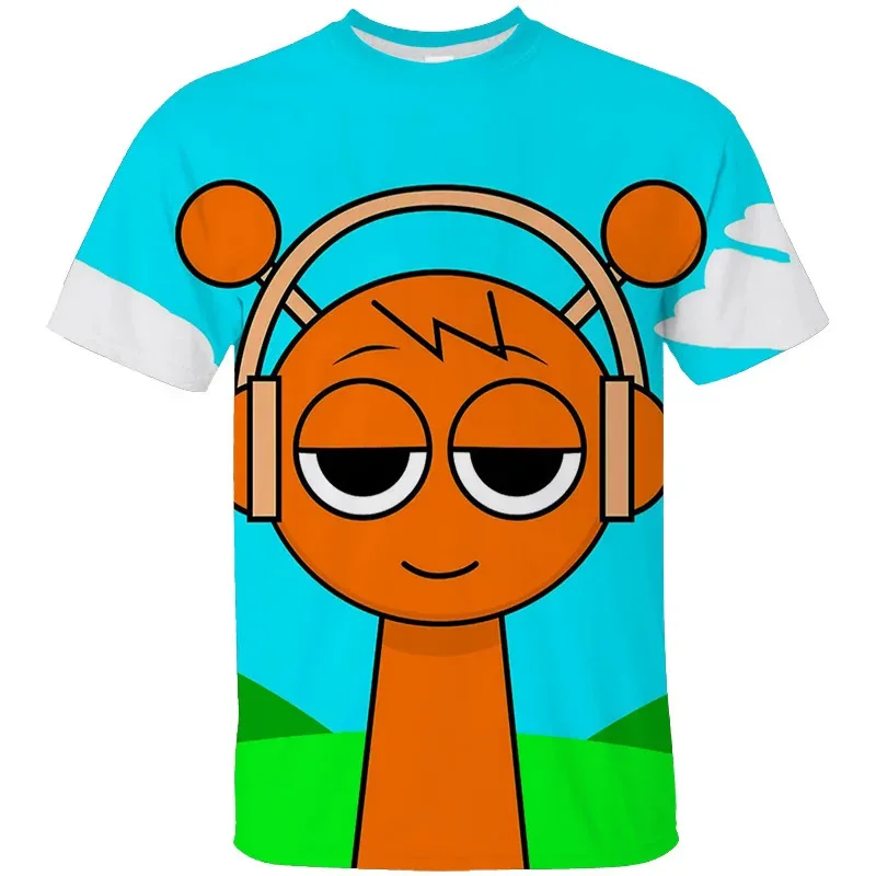 

2025 New Halloween Kids Sprunki Cartoon 3D T Shirt Game Incredibox T-shirt Toddler Girls Short Sleeve Tops Boys Anime Clothes Ch