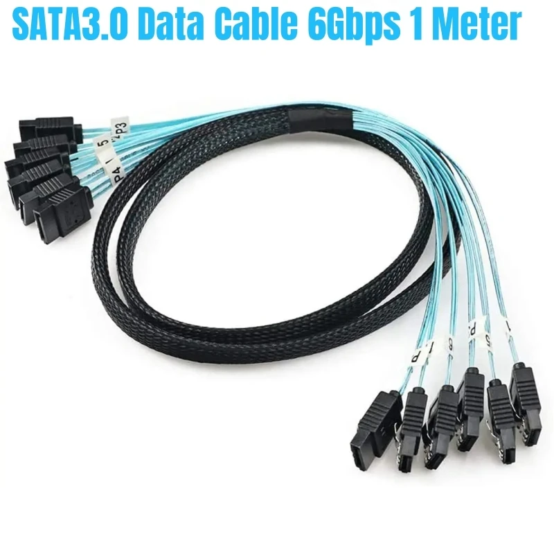 6 SATA3.0 SATAiii 1M/3.3FT SAS 7Pin Male Straight 6Gbps Data Cable for BTC Mining, NAS, HDD Disk SSD, Optical Drive, Server Host