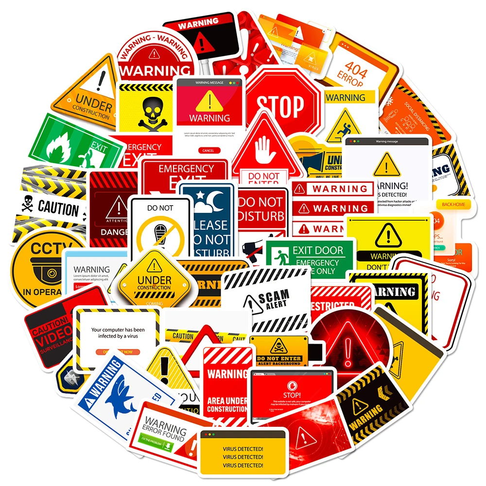 10/30/50/100pcs Warning Danger Banning Stickers DIY Laptop Skateboard Motorcycle Cool Waterproof Graffiti PVC Decals Wholesale