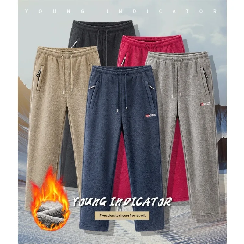 Men's-Fleece-Lined-Sweatpants-Elastic-Drawstring-Waist-Zipper-Pockets-Warm-Polar-Fleece-Straight-Trousers-Outdoor-Winter-Casual