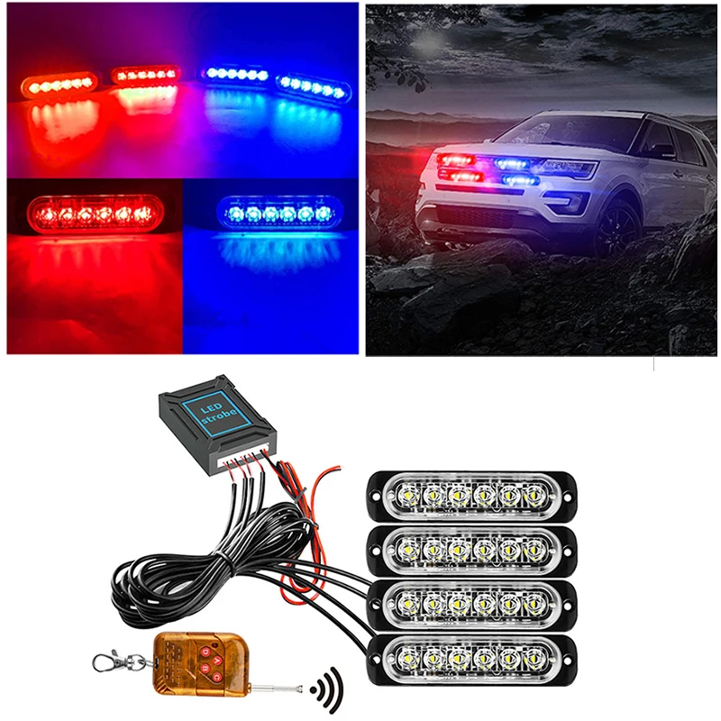 24 LED Strobe Light Wireless Car Emergency Flashing Light Car LED 12V Trailer Truck Strobos Police Warning Light Auto Diode Lamp 