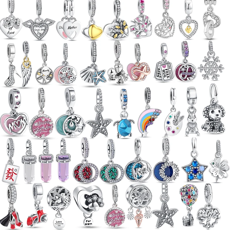 925 Silver Dreamcatcher Dog Paw Family Tree Feather Balloon Sparkling Pendant Beads Fit Original Pandora Charms Bracelet Jewelry