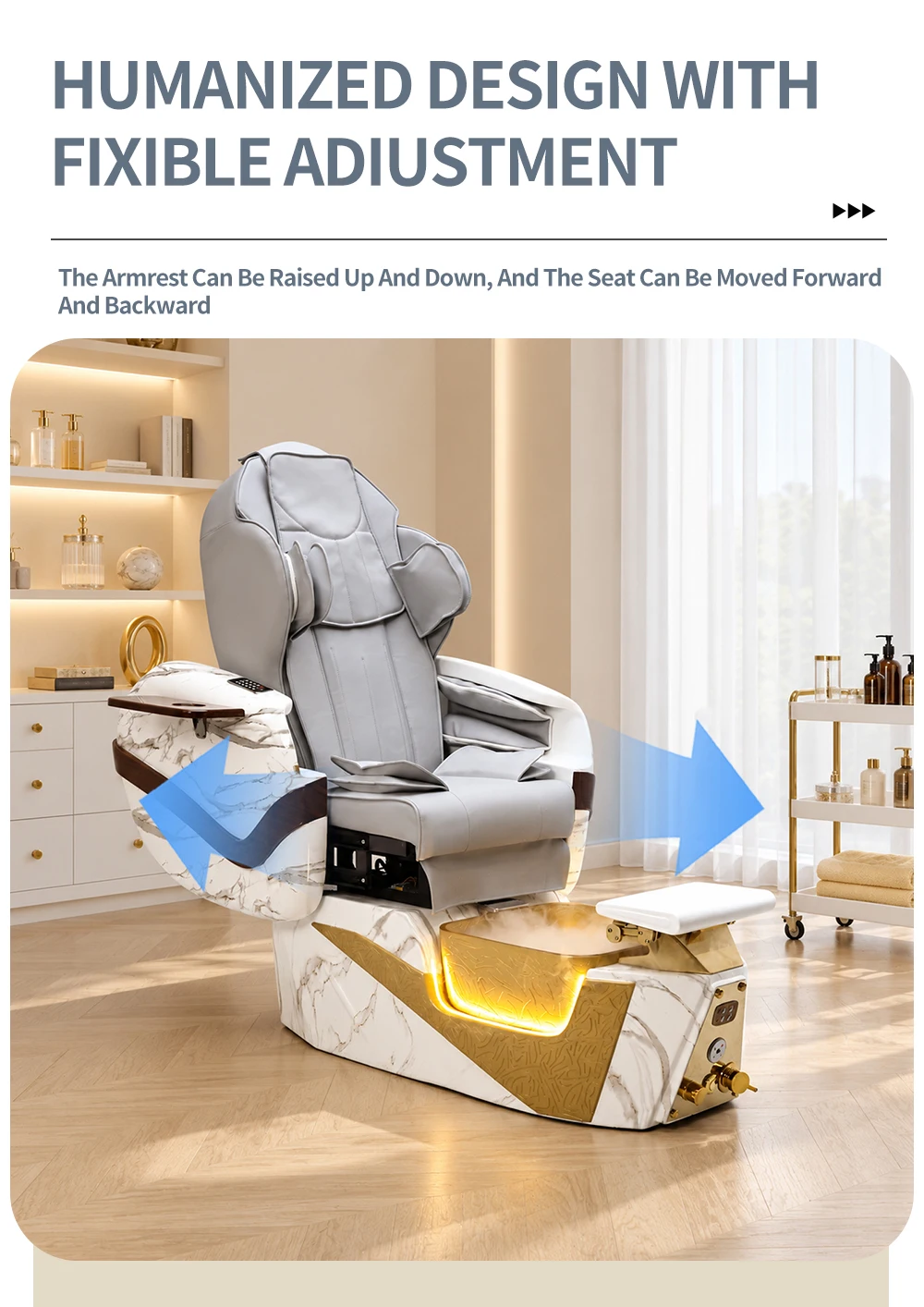 Luxuriöser Pediküre-Stuhl für Nagelstudios, mit elektrischer Rückenmassage, ausgestattet mit Surfpumpe und Abflusspumpe, individuell anpassbar. – Detail 7