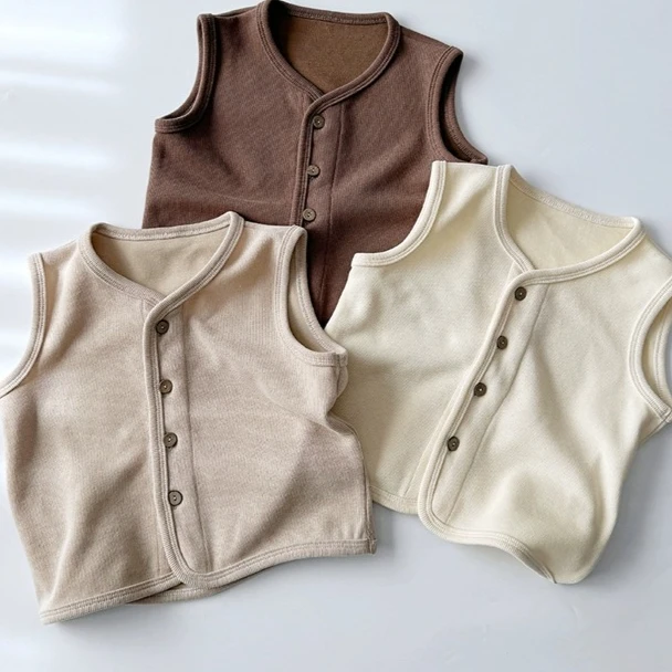 Boys Girls Autumn Winter Vest 2025 New Korean Fashion Casual Daily Warm Comfy Knitted Solid Color Waistcoat All-match